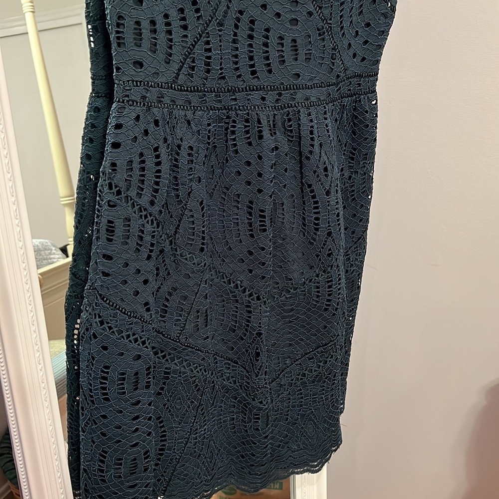 045 Ann Taylor Dark Green Lace Dress - Picture 3 of 9
